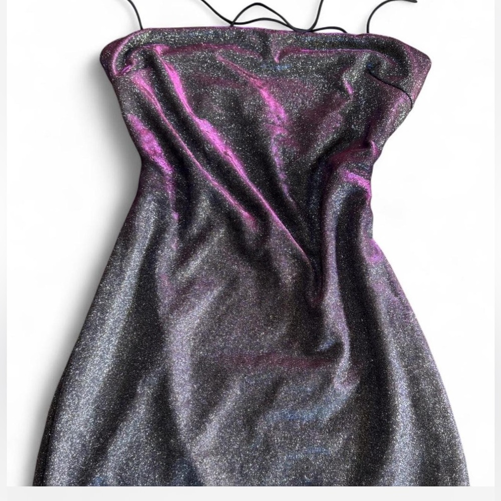 Glamorous Strapless Black and Purple Mini Dress S-M , Q fashion